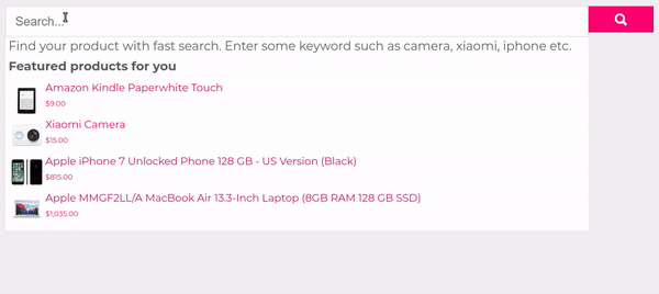 Animación busqueda de productos woocommerce sin ajax